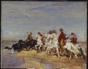 Rounding Up the Cattle (olje på lerret)