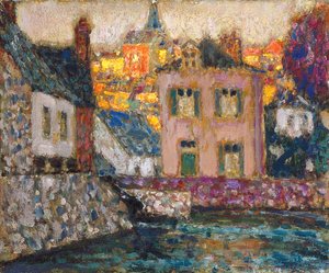 Studie for hus ved elven ved Fougères av Henri Eugene Augustin Le Sidaner
