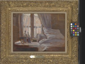 Soverommet (olje på tre) av Henri Eugene Augustin Le Sidaner