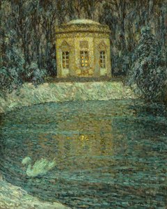 Musikkpaviljongen under snøen (olje på lerret) av Henri Eugene Augustin Le Sidaner