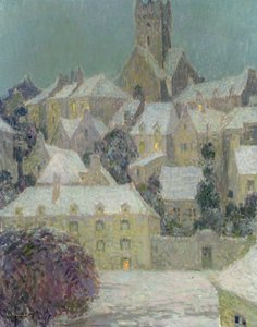 Vinterkveld, utsikt over en by av Henri Eugene Augustin Le Sidaner