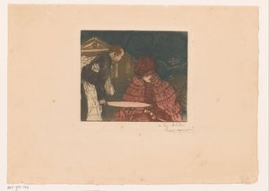 Kvinne på en terrasse med servitør av Henri Evenepoel (signed by artist)