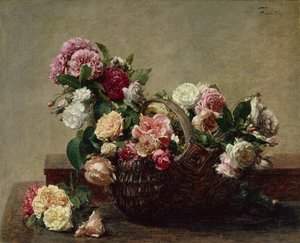 Kurv med roser av Ignace Henri Jean Fantin-Latour