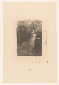 Nimf flight weg for sater Om natten den vandrende nymfen Bukolikere. Idyller og fragmenter av idyller. XXIV Gedichten van André Chénier (serietittel) Illustrasjoner til diktene til André Chénier (serietittel) av Ignace Henri Jean Fantin Latour