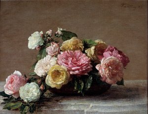 Roses in a Cup Painting av Henri Fantin Latour (Fantin-Latour av Ignace Henri Jean Fantin-Latour