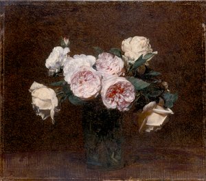 Stilleben: rosa, hvite og gule roser, 1894 av Ignace Henri Jean Fantin-Latour