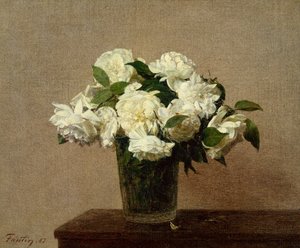 Stilleben med hvite roser av Ignace Henri Jean Fantin Latour