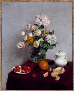 Sommerblomster og fruktmaleri av Henri Fantin Latour (Fantin-Latour av Ignace Henri Jean Fantin-Latour