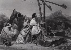 Moses i landet Midian (gravering) av Henri Frederic (after) Schopin