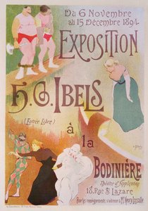 Reproduksjon av en plakat som reklamerer for en utstilling av H. G. Ibels, på Bodiniere, Rue St Lazare, Paris, 1894 (se 126852)