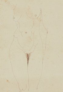 Kvinnelig naken torso (penn og blekk på papir)