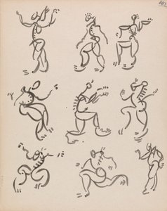 Ni dansende figurer, i tre registre av Henri Gaudier Brzeska