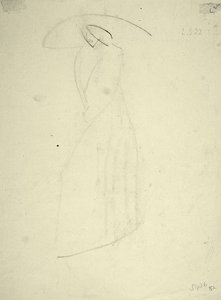 Stående kvinne med stor hatt (svart kritt på papir) av Henri Gaudier Brzeska