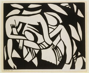 Wrestlers, ca. 1914 (linosnitt)