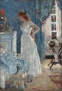 ""Toalettet"" Ung jente i negligé - Maleri av Henri Gervex (1852-1929) Privat samling
