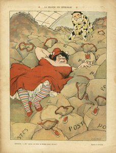 Illustrasjon av Henri Gousse (1872-1914) i Le Rire, 03/04/09 - La France en lethargie - Social, Greve, Courrier La Poste Postal - Clemenceau George, Marianne