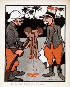 To på en gang! Flott, du får korset! : tegneserie om franske soldater som drepte afrikanske barn, i #39;L#39;Assiette au Beurre: Dressage#39;