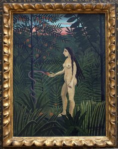 Eva i jordisk paradis. Maleri av Henri Rousseau dit le Douanier Rousseau (1844-1910), olje på lerret, ca. 1906-1907. Fransk kunst, 1900-tallet, naif kunst. Kunsthalle, Hamburg, Tyskland.