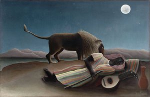 ""The Sleeping Gypsy"" Maleri av Henry Rousseau kjent som Douanier Rousseau (1844-1910) 1897 Dim. 129,5x200,7 cm New York, Museum of Modern Art
