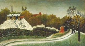 Sagbruk, utkanten av Paris, ca. 1893-95 (olje på lerret) av Henri J.F. (1844 1910) Rousseau