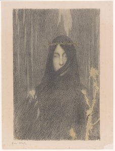 Langhåret kvinne med tornekrone Femme couronnée d