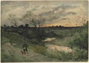 Dawn - Hunter with Dog, 1882. av Henri Joseph Harpignies