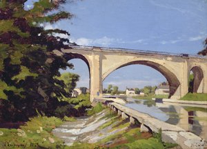 Kanalbroen ved Briare, 1888 av Henri Joseph Harpignies
