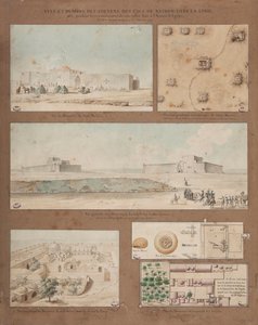 Seks utsikter og tegninger av Lake Natron i Libya, laget under rekognoseringsoppdraget til den egyptiske hæren ledet av general Andreossy, 1799 (penn, blekk og wc på papir) av Pierre Joseph Redouté