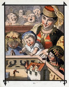 Lemuel Gulliver i gigantenes land i Brobdingnag er en kuriositet for barn. Illustrasjon for "" Gulliver