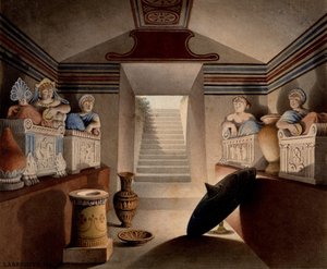 Utsikt over en etruskisk grav, 1849 (wc og grafitt på papir) av Henri Labrouste