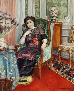 En kvinne som sitter i en stol; Kvinne sitter i en lenestol, 1911 av Henri Lebasque