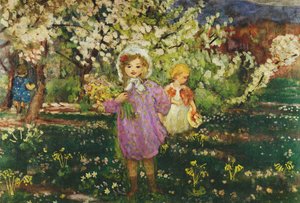 Barn i en frukthage i blomst; Barn i en blomstrende frukthage, 1914 av Henri Lebasque
