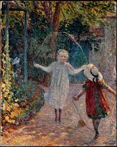 Barn hopper tau i hagen. av Henri Lebasque