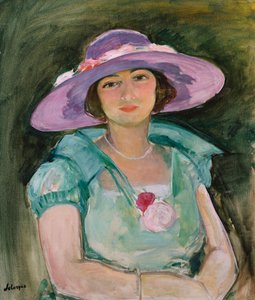 Portrett av Marthe Lebasque i lilla hatt, 1925-26 av Henri Lebasque