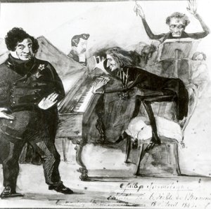 Galop Chromatique Caricature of Luigi Lablache, Franz Liszt (1811-86) ved pianoet og Francois Habeneck av Henri Lehmann