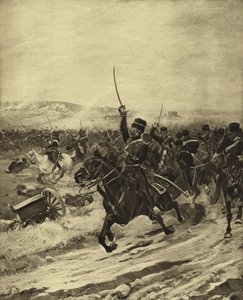 Anklagen for den lette brigaden, slaget ved Balaclava, 1854 (gravyr)