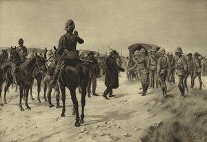 Overgivelse av Piet Cronje ved Paardeberg, 1900 (gravering)