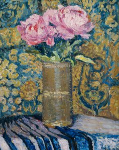 Bukett av peoner; Buketten med peoner, av Henri Martin