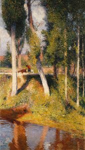 Landskap med kanten av en elv; Paysage au Bord de la Riviere, av Henri Martin