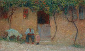 Bonde utenfor hjemmet sitt i Labastide-du-Vert; Bonde foran huset sitt i Labastide-du-Vert, ca. 1910 av Henri Martin