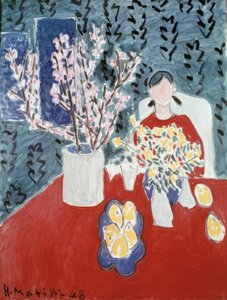 Plommegrener på en grønn bakgrunn av Henri Matisse