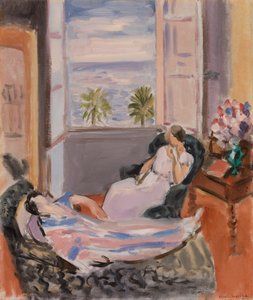 Interiør med to figurer, åpent vindu av Henri Matisse