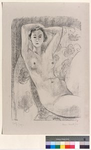 Sittende akt i en lenestol med blomsterdekor av Henri Matisse
