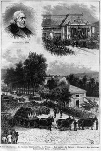 Leon Gambettas død (1838-1882) Fransk politiker - Begravelsen til Leon Gambetta i Nice - Nice togstasjon - avgang fra prosesjonen - i "" Le journal illustrious"" fra 1883 - Tegning av Henri Meyer (1844-1899) av Henri Meyer