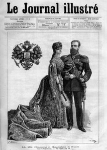 Keiser Alexander III av Russland (1845-1894) og Impress Dagmar av Danmark (1847-1928) - Forside til "The Illustrous Diary" fra 1883 - Tegning av Henri Meyer (1844-1899) av Henri Meyer