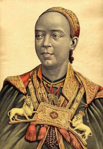 Portrett av keiserinnen av Abessinia og Etiopia Taitou (Taytu Betul). av Henri Meyer
