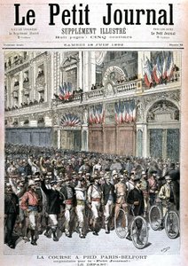 Start av folkemengden som deltar i Paris - Belfort-løpet organisert av PetitJournal - i "" Le petit journal""" av 18.06.1892. av Henri Meyer
