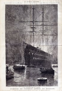 Katastrofen i Toulon: brannen fra flaggskipet "" Le Magenta"" - i "" Le Journal Illustrousse"" 1875 av Henri Meyer