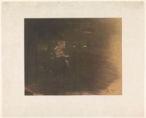Mørkt rom med en lesende kvinne av Henri Patrice Dillon (signed by artist)