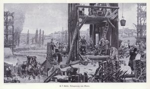 Siege of Alesia, Gallia, 52 f.Kr., illustrasjon fra moderne kunst i mestertresnitt (Richard Bong, Berlin, ca. 1904 (gravering) av Henri Paul (after) Motte